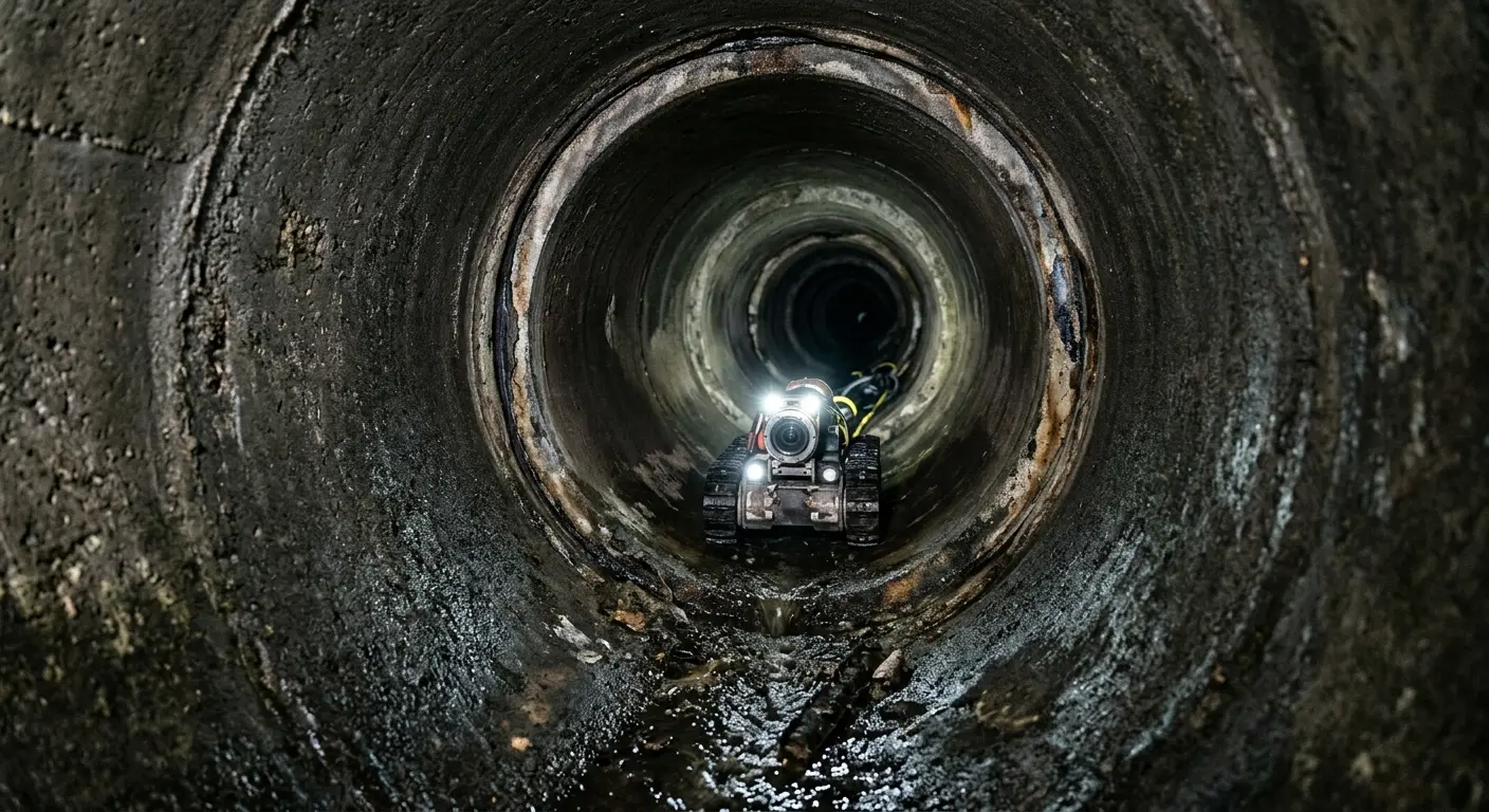 Robotic sewer camera inspecting pipe interior for Sewer Line Cleaning in Bainbridge